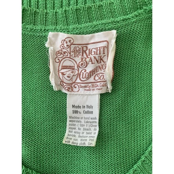 Vintage 70s Right Bank Green Floral Embroidery Cotton Sweater Knit Dittos Italy - Picture 10 of 10
